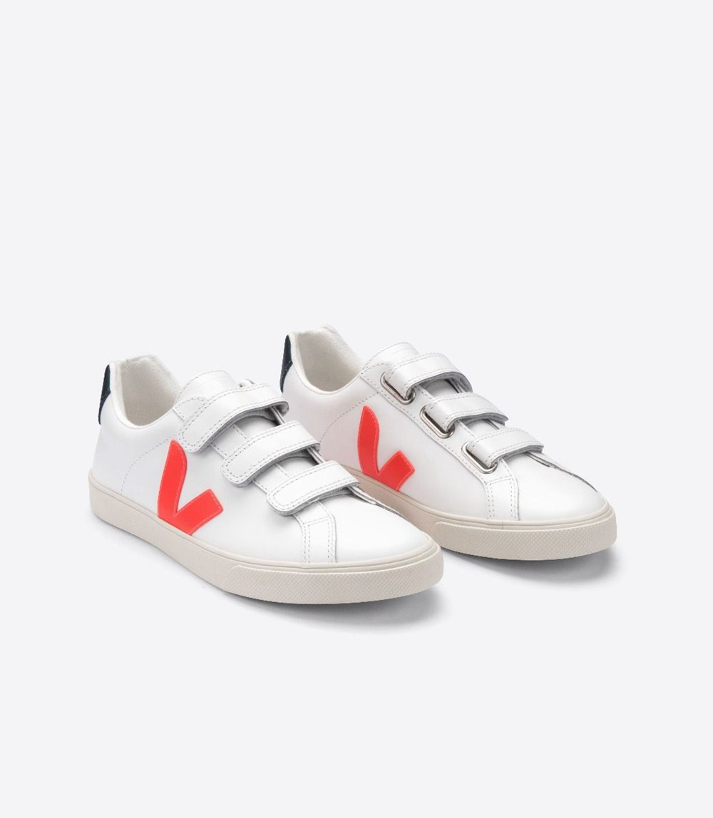 Veja Trainers Mens White/Orange - 3-lock Leathe - LKUY-29540